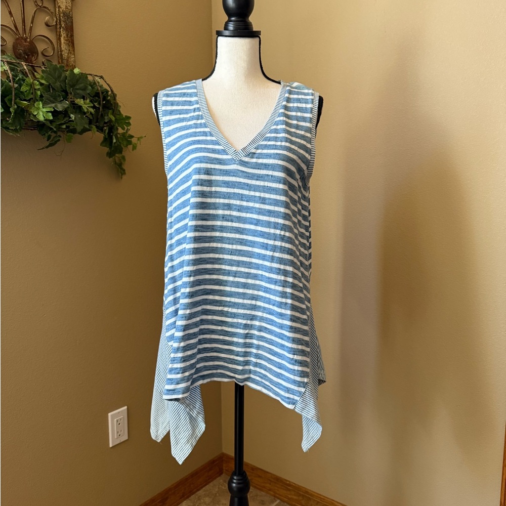 Jane and Delancey Blue and White Striped Sleeveless Top
